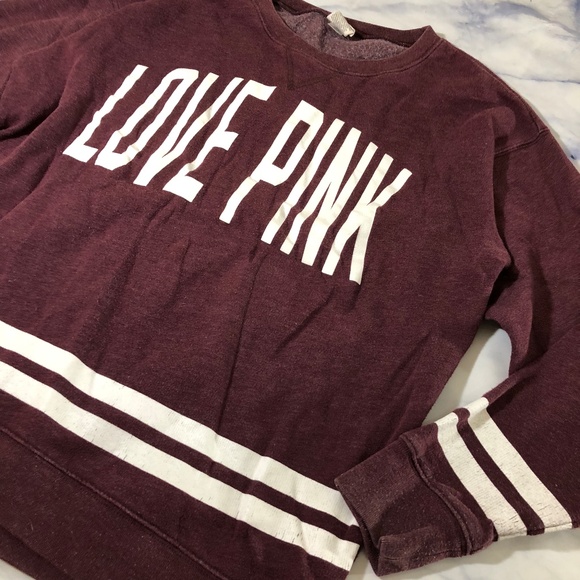 PINK Victoria's Secret Burgundy & White Sweatshirt - Picture 2 of 7